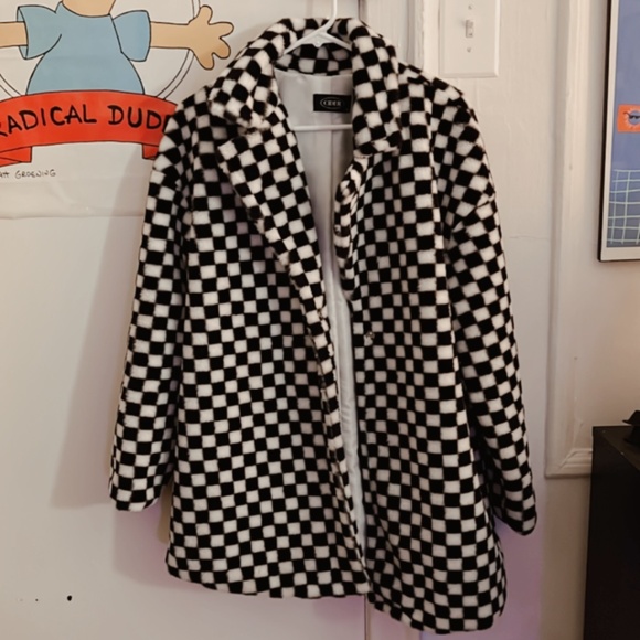 Checkered Fur Coat - Picture 3 of 4